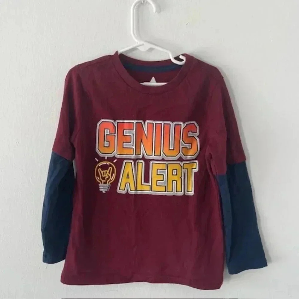 Boys Burgundy Genius Alert Long Sleeve Tee Shirt - Size 6